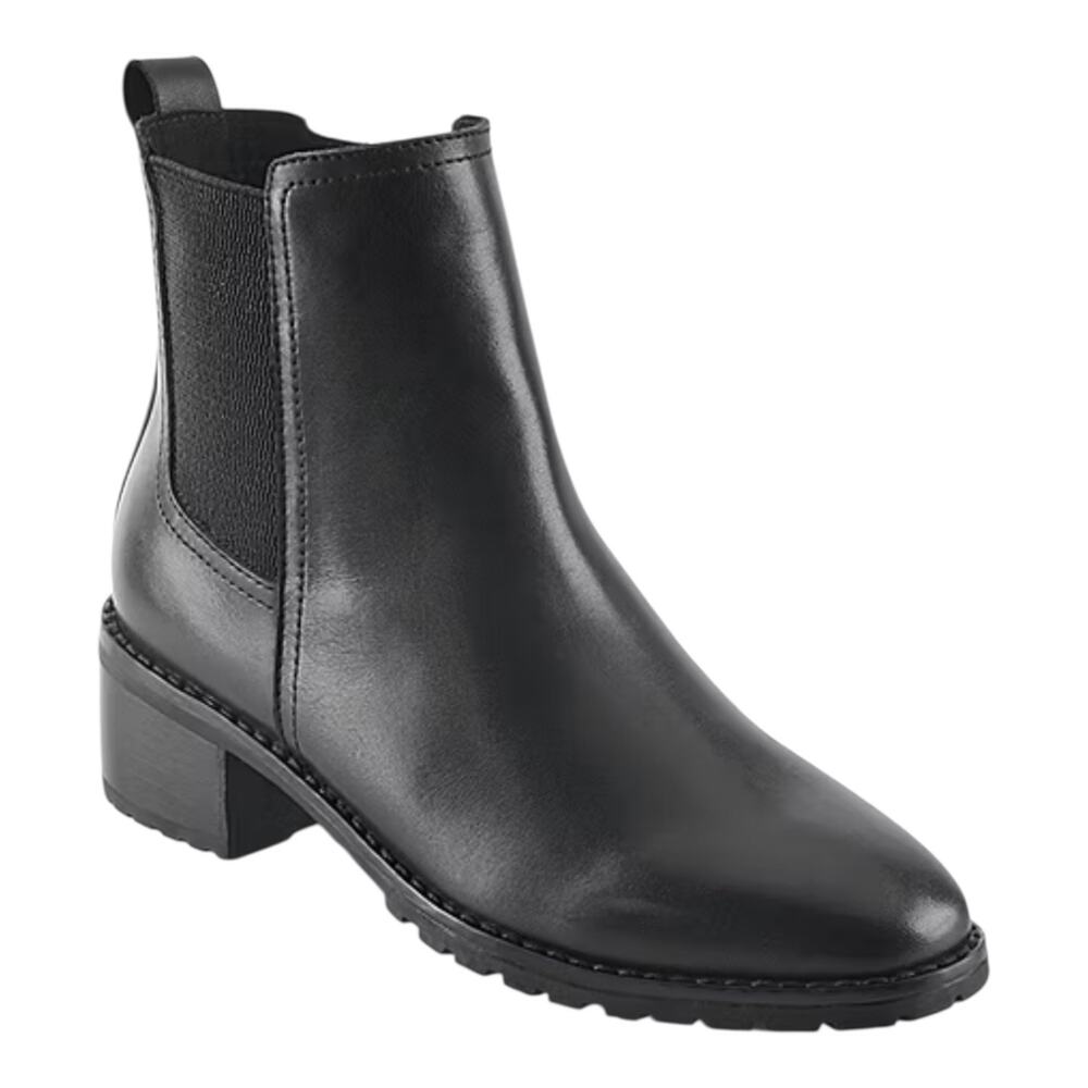 Easy Spirit Womens Eflex Fedra Block Heel Leather Dress Booties Black Size 9 1/2